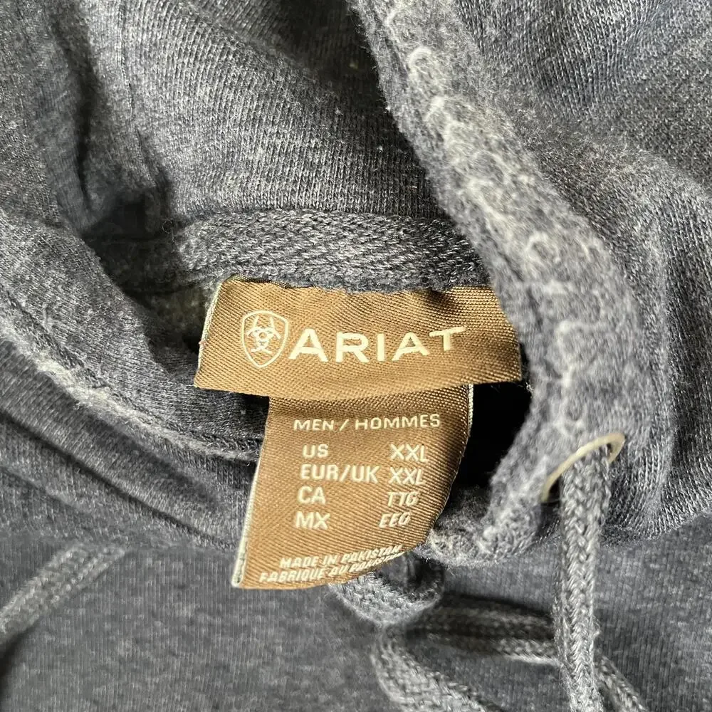 Ariat Hoodie Mens 2XL Blue Fleece Pullover Sweatshirt USA Flag Logo Graphic